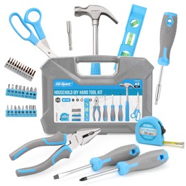 Hi-Spec 42pc Blue Household DIY Tool Set. Home, Office and College Dorm Small Toolkit Box of Starter Basic Tools