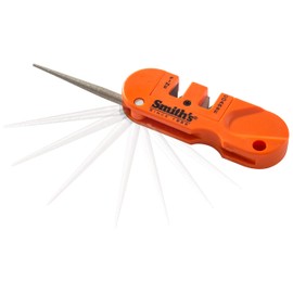 Smith’s 51203 Pocket Pal Multi-Functional Knife Sharpener - Compact Handheld, Carbide & Ceramic Stones, Fold-Out Diamond Rod for Outdoor and Hunting - Lightweight, Portable, Multiuse - Orange