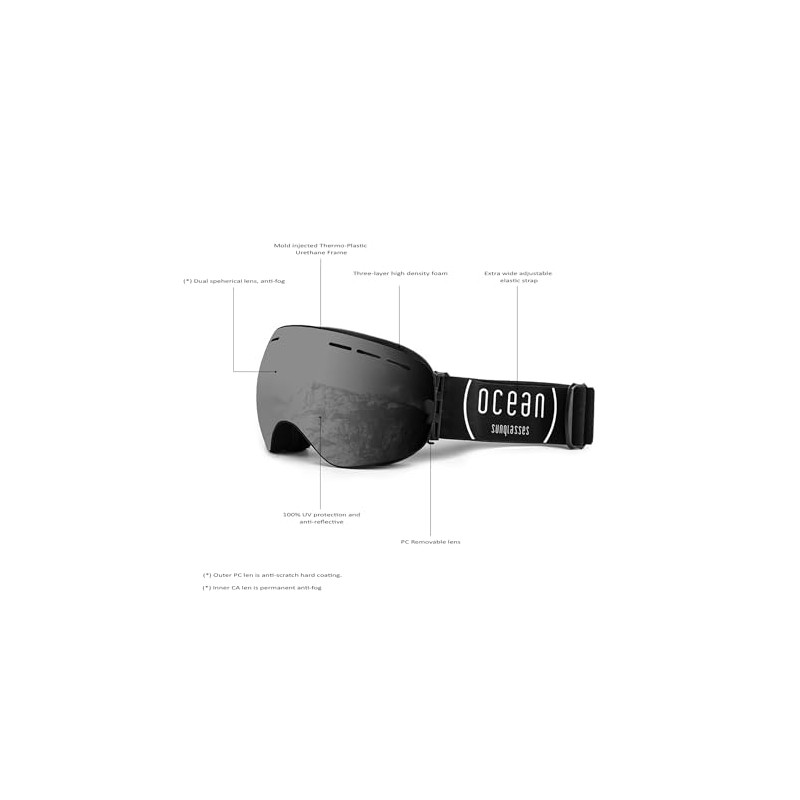 Ocean OCN-YH3101-0 Snow Goggles, Unisex, Dual Lens, UV Protection, Anti-Fog