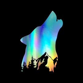 Wolf Howling Mountains Decal Vinyl Sticker Auto Car Truck Wall Laptop | Holographic | 3" x 5.5"