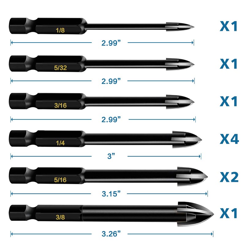 10-Piece Glass Concrete Drill Bit Set, Masonry Drill Bits for