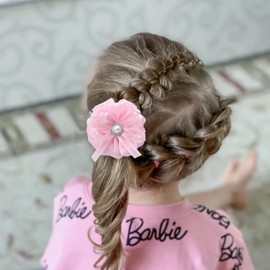 ZOLYCO Tiny 3 Inch Hair Bow Clips Thick Ribbon - Cute Lined Boutique Alligator Hairpin for Girls, Toddlers, and Little Teens - Kids Barrettes Set of 2 Small Stylish (Pink)