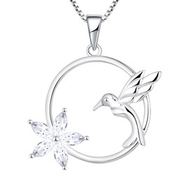 YL 925 Sterling Silver Hummingbird Pendant Necklace with Flowers Ciccle Jewelry Gift for Women