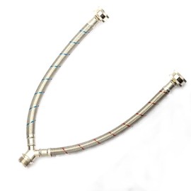 PLUMBERMASTER Washing Machine Hose Splitter Y-Mixer Hose Connector Hose, 3/4 Inch Brass Fittings, Y Split Hot and Cold Hose Bib for Water Stainless Steel Washing Machine Y Mixer