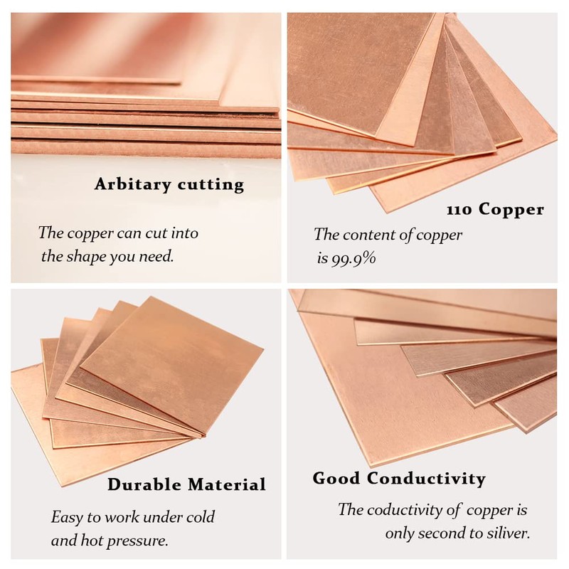 Tynulox 22 Gauge 99.9% Pure Copper Sheet, 1 Pcs (0.02"