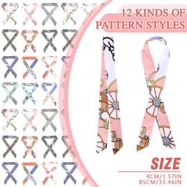 Handepo 12 Pcs Women Handbag Head Scarf Hair Purse Scarf Handle Ribbon Satin Head Neckerchief Silk Headband Charm for Gifts(Stylish Style)