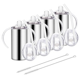 Vermida 12oz Stainless Steel Sippy Cups for Toddlers with Handles, 4 Pack Spill Proof Double Wall Vacuum Insulated Sippy Cups, Kids Straw Cups with Extra Lids for School, Outdoor