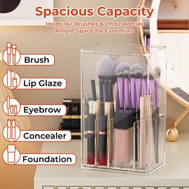 Udefineit Make Up Brush Holder Organizer, 17 Slots Acrylic Makeup Brush Organizer with Tilt Open Design, Large Makeup Brushes Holder for Vanity Cosmetic Brushes Storage Box with Cover
