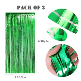 Aisszhao 2pcs 3.2ft x 6.5ft Green Foil Curtain Decoration,Green Tinsel Foil Fringe Curtains Streamer Backdrop for Birthday Graduation Wedding Engagement Bridal Shower Christmas,New Year Decoration