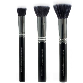 Duo Fiber Makeup Brush Set - Beauty Junkees 3pc Professional Make Up Brushes for Blending, Stippling, Setting Foundation, Concealer, Works with Liquid Powder Cosmetics, Synthetic, Vegan Cruelty Free