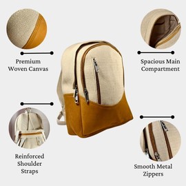 The Himalayan Treasures Handmade Canvas Backpack for Women & Men – Travel, Hiking, Boho Daypack with Leather Accents-Tan Minimalist