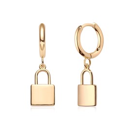 LOYATA Lock Earrings Gold Dangle Huggie Hoop Padlock Drop 14K Gold Plated Dainty Small Simple Hypoallergenic Jewelry Gift for Women