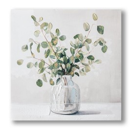 Eucalyptus Glass Vase Canvas Wall Art, Eucalyptus Plant Painting Art Decor,Framed Botanical Wall Art,Rustic Wall Decor.Nature Flower Canvas Painting Artwork for Living Room Bedroom Bathroom 12"x12"