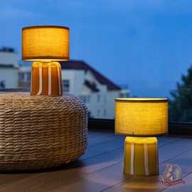 MJ PREMIER Battery Operated Lamp with Timer, Small Cordless Lamp with Glass Base, Fabric Shade Portable Table Lamp for Bedroom Living Room Bedside Home Decor (Green)