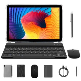 Android 10 inch tablet,Octa-Core Processor, 8GB RAM (4GB + 4GB Expansion), 64GB Storage, 6000mAh Battery, Dual Cameras,2-in-1 Bundle with Keyboard,mouse set, and Protective Case Perfect Gift for Any Occasion bluetooth-compatible Learning Learning Tablet 