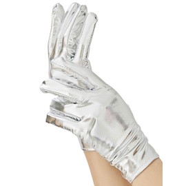 OTPEH Women Short Silver Gloves Metallic Robot Cosplay Costume Hand Gloves