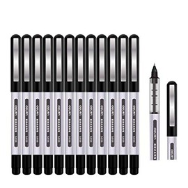 Rollerball Pen, Surcotto 0.5mm Black Gel Pens Smooth Ballpoint Pen Quick-Drying Liquid Ink Rollerball Pens - Pack of 12