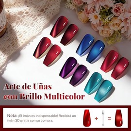 CHERIMOYA Kit de Esmaltes de Uñas en Gel Ojo de Gato Holográfico con Imán de Doble Punta, 6 Colores Neón 8ml, Esmalte Magnético UV/LED para Manicura D