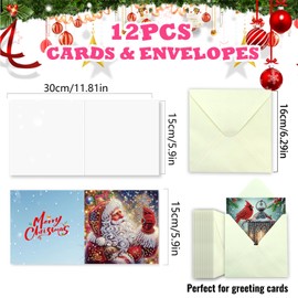YOKUSHI 12 PCS Diamond Art Painting Christmas Greeting Cards with Envelopes, Snowman Craft DIY Card Making Kits for Adults Kids Gifts (Christmas)