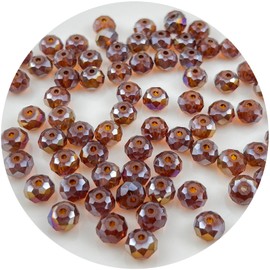 Mulutoo 500Pcs 4MM Briolette Crystal Glass Beads Faceted Rondelle Glass Beads with Hole Glass Spacer Beads for Jewelry Making Bracelet Necklace DIY Craft Making Supplies(148-deep Amber AB)