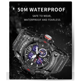 Men's Large Face Outdoor Sports Watches Military S-Shock Watch Waterproof, Backlight, Alarm, Stopwatch Features - Rugged Wristwatch for Training, Hiking and Adventure (Black)