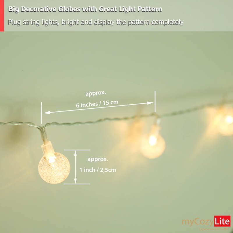 myCozyLite LED String Lights Plug in, Globe String Lights Indoor