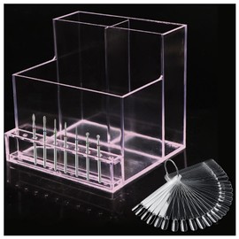 OLizee® Acrylic Nail Drill Machine & Bits Storage Box Nail Machine Holder with Nail Drill Bit and Nail Swatch Sticks Nail Drill Machine Organizer for Nail Salon Pink