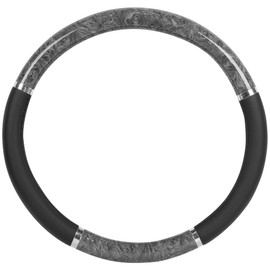 BDK Chrome Wood Grain Black & Gray Steering Wheel Cover for Cars, Trucks, Van, SUVs - Elegant and Comfortable Grip Accessories