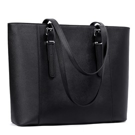 Telena Laptop Tote Bag for Women 15.6 inch Leather Briefcase Vintage Shoulder Handbag Work Purses Black