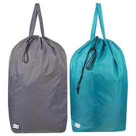 UniLiGis Bolsa de lavandería de nailon a prueba de desgarros con asas, forro de cesta con cierre de cordón para viajes, bolsa de ropa sucia se adapta a la mayoría de cestas y clasificadores de lavandería, 27.5 x 34.5 pulgadas, azul aguamarina y gris