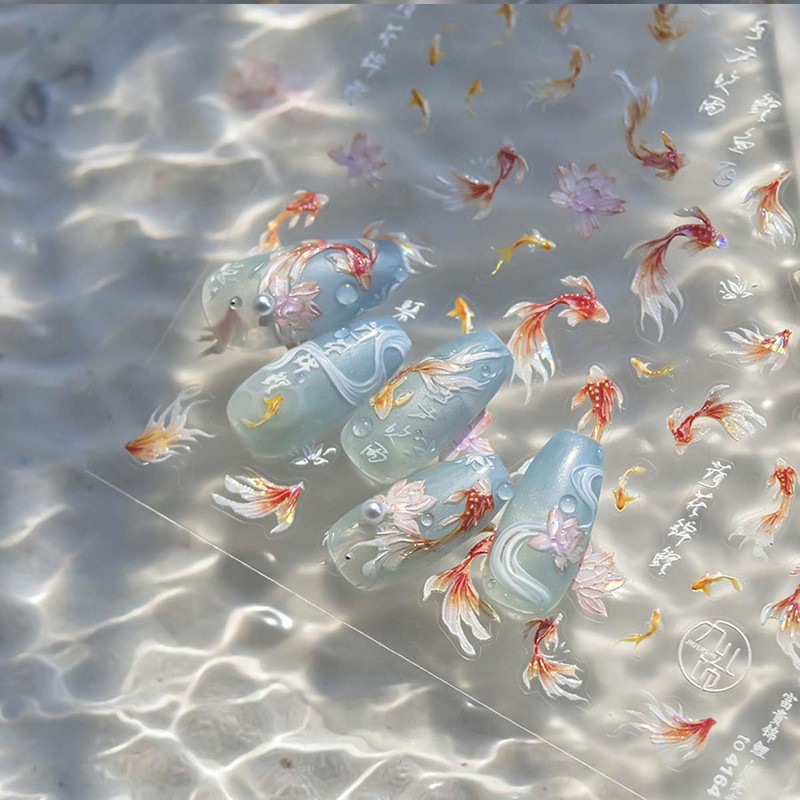 Koi Fish Nail Stickers for Nail Art Goldfish Lotus Nail