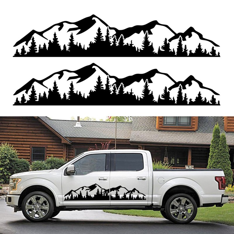 2PCS Car Decal Mountain Tree Forest Pattern Car Side Body