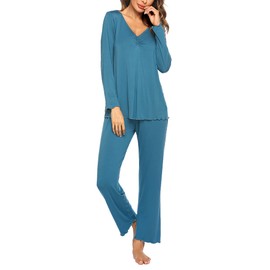 Ekouaer Ladies Lounge Sets Lightweight Pajamas Set Long Sleeve Pajama Tops and Pants Two Pieces Sleepwear