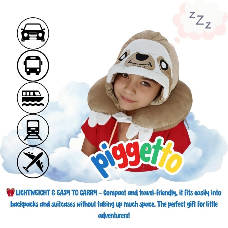 Kids Travel Pillows with Hood, Headrest for Airplane Car Train