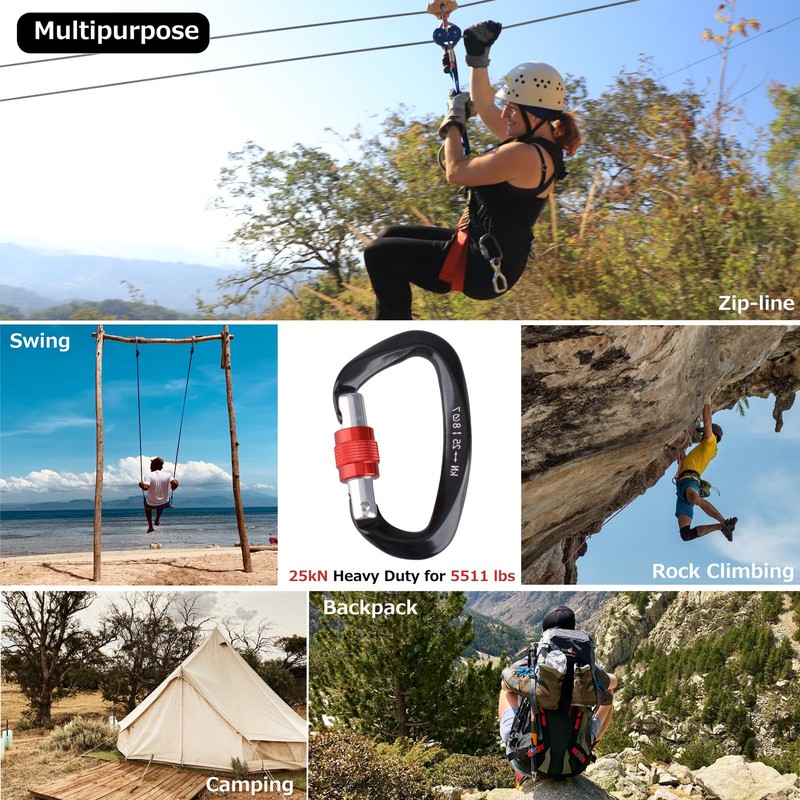 Azarxis Locking Carabiner, D-Ring, Climbing Button, Aluminum Carabiner, Load Capacity