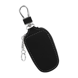Jiusely Key Case,Cowhide Leather Key Case,Car Key Holder Bag with Buckle & Zipper Closure, Auto Key Protector,Men and Women Pocket Key Chain Purse Black