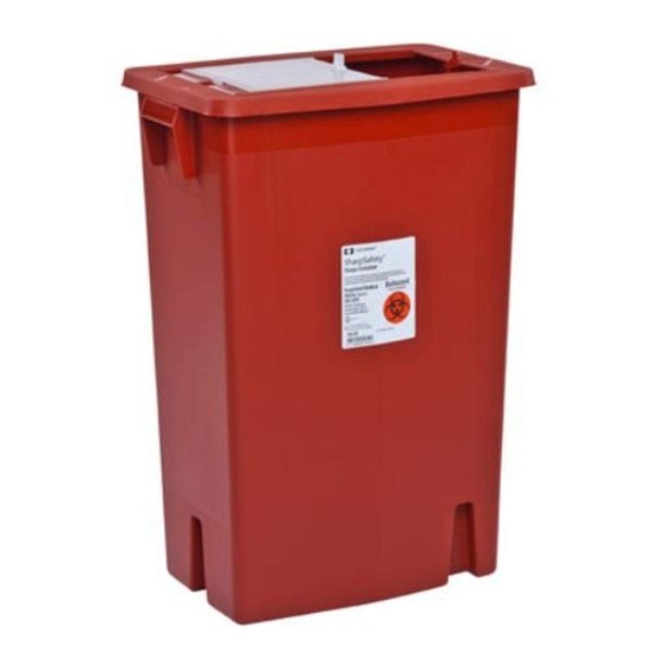 Covidien 8938 SharpSafety Sharps Container Slide Lid, 18 gal Capacity, Red (Pack of 5)