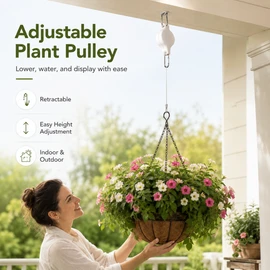 Retractable Plant Pulley Hanger for Hanging Baskets – Adjustable Hook for Plants, Bird Feeders and Patio Décor