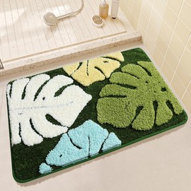 Loismood Monstera Leaf Bathroom Mat Quick-Drying and Soft Microfiber Carpet Macine Wash Non Slip Rug for Bedroom, Sink and Shower (31"x20")