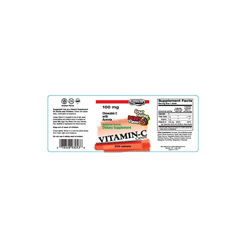 Landau Vitamin C Chewable 100 Mg, Great Tasting, 500 Chewable
