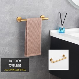 GERZWY 12-Inch Bathroom Towel Bar Modern Round Style Gold Stainless Steel Hand Towel Holder Wall Mount