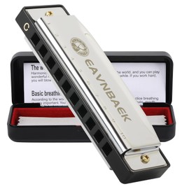 Eavnbaek 10 Holes 20 Tones Blues Harp Mouth Organ Harmonica, Diatonic Blues Harmonica Key of C, For Kids Adults Student Beginners Professionals, with Hard Case and Cleaning Cloth (Sliver)