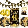 QIFU 40th Birthday Decoration Set - Black and Gold Balloons,