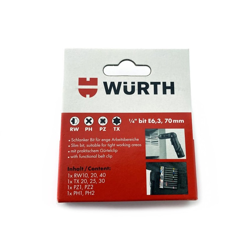 Würth Bit Assortment 1/4 Inch with Belt Clip 10-Piece Length