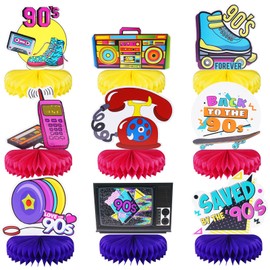 FOGAWA 9PCS 80s Party Table Decorations 80s Honeycomb Centerpieces 80s Party Decorations 1980s Theme Party Table Toppers for Retro Party Supplies Kids Men and Women