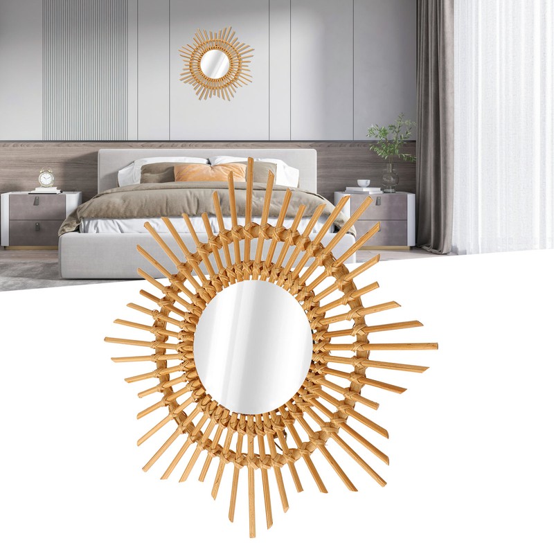 Wall Decor Rattan Mirror Star Shape Unique Simple Handwoven Mirror