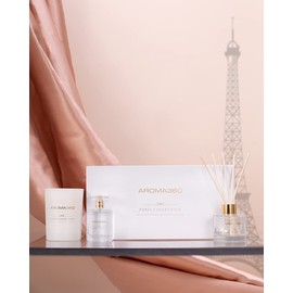 Aroma360 - Dream On - Paris Collection - 3 Piece Set - Scented Candle, Reed Diffuser & Room Spray - Bright White Tea, Sweet Vanilla, & Earthy Cedar - Aromatherapy - Essential Oil - Home & Office