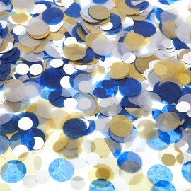 TecUnite Round Tissue Paper Table Confetti Dots for Wedding Birthday Party Decoration, 1.76 oz(Blue Gold Silver Confetti,2.5 cm)