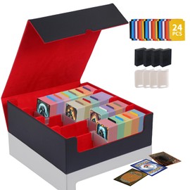 Daoyins Trading Card Storage Box 2400+, Card Deck Box For Mtg Cards With 24 Pcs Colorful Card Dividers, PU Leather Commander Card Deck Case Fits For Magic Game Cards, Sports Cards(Red)