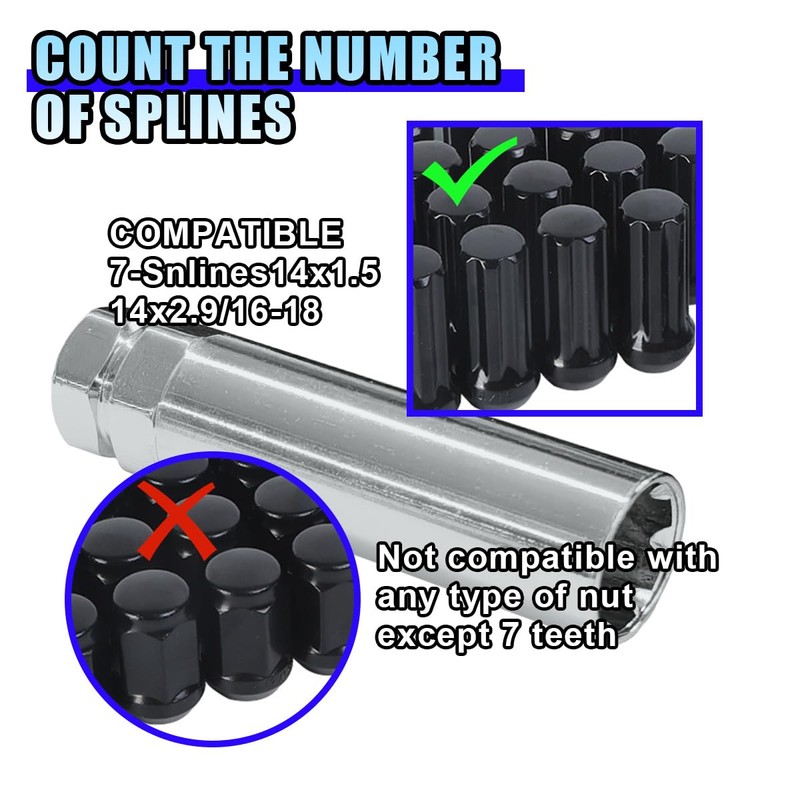 7 Point Spline Drive Tuner Socket Key Tool, Lug Nuts